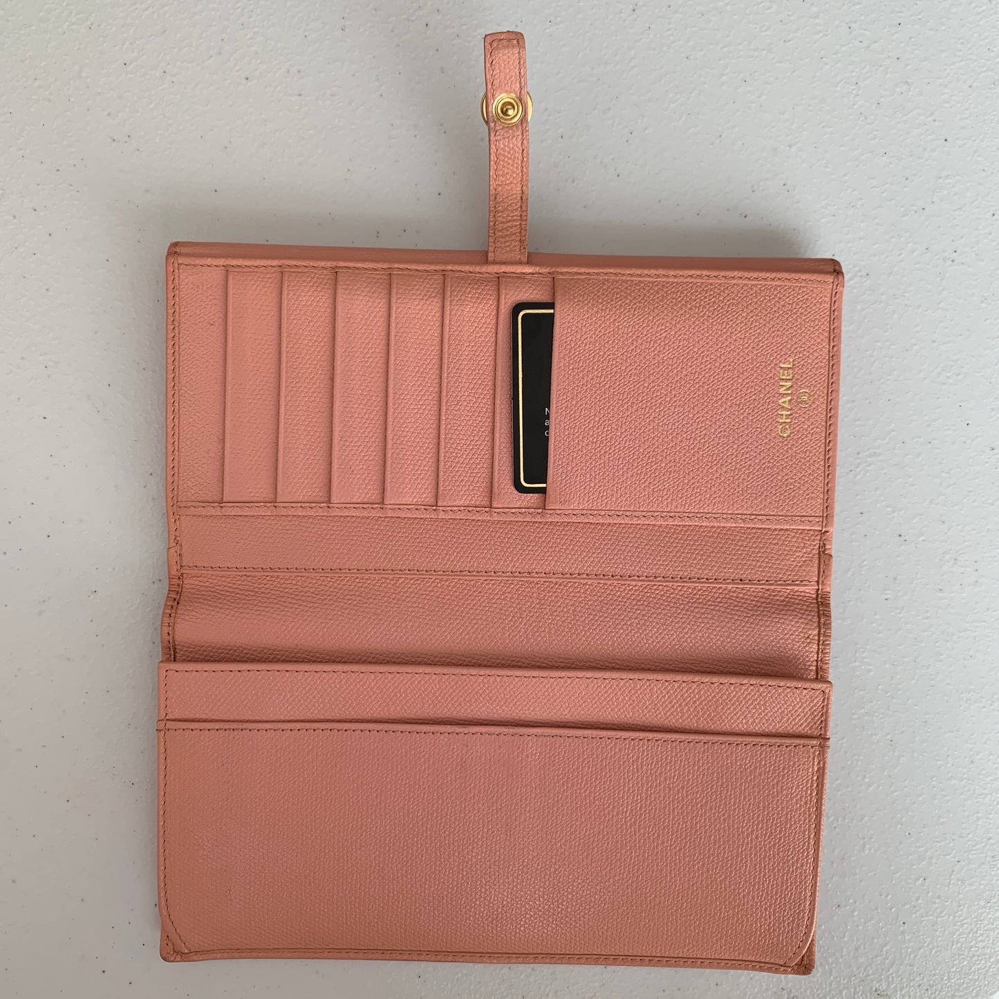 Chanel coco button pink Long leather wallet authentic with COA and guarantee card