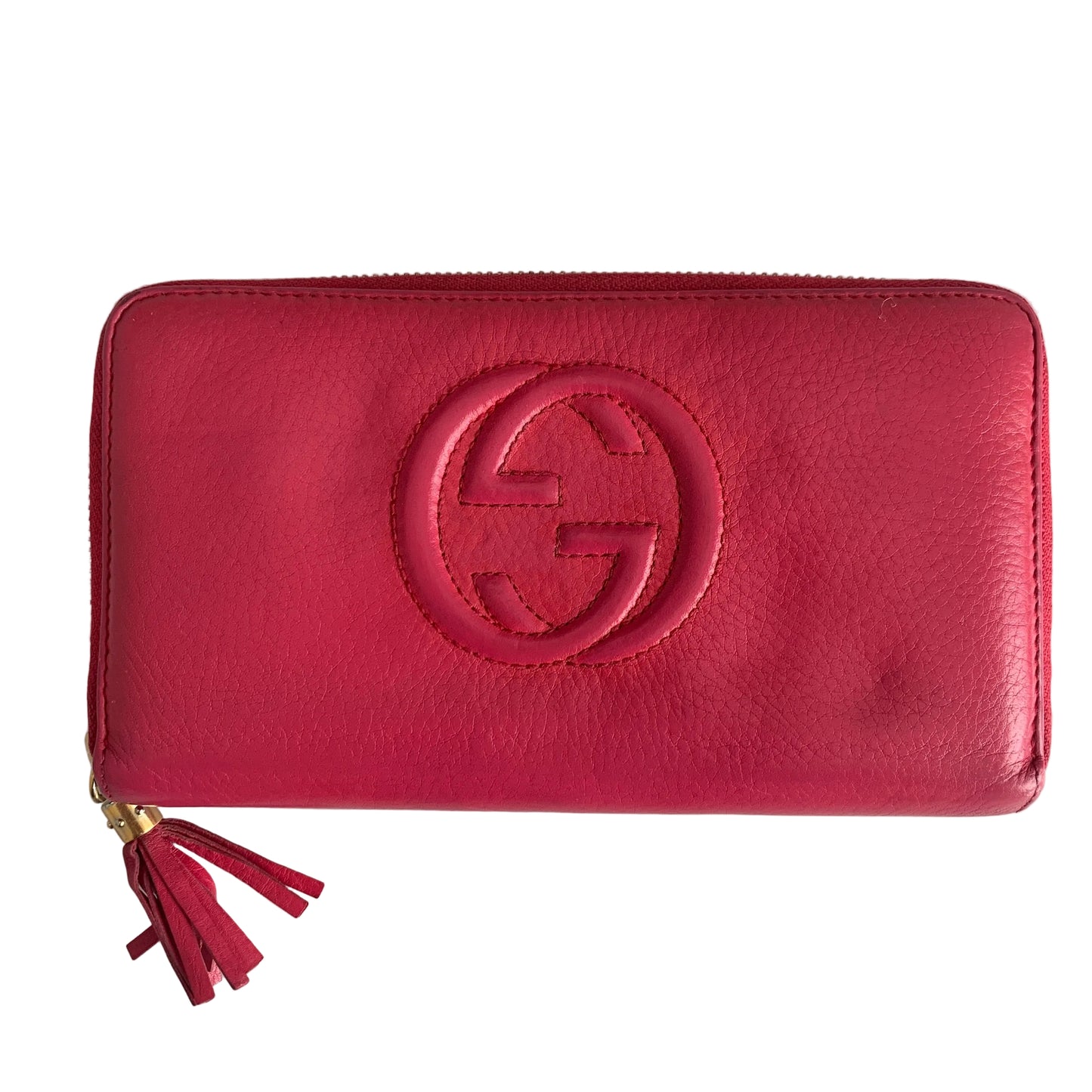 Gucci soho pink Leather long zip around Wallet authentic with COA and tassel zi