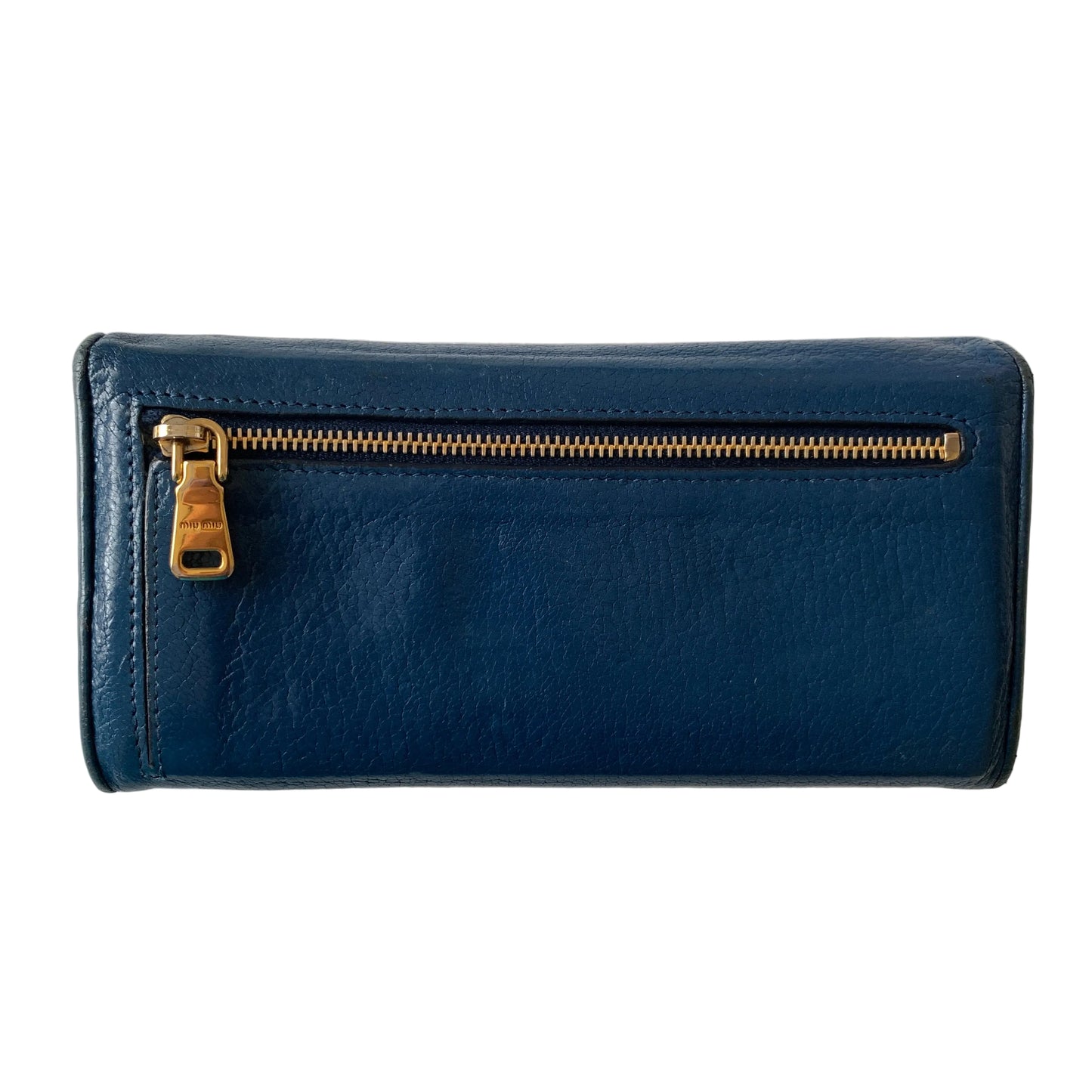MiuMiu blue leather long wallet Authentic with COA