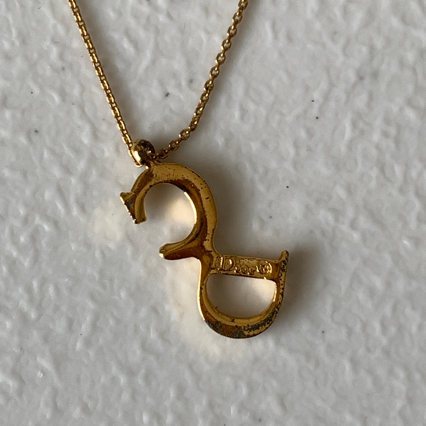 Dior CD letter pendant gold plated adjustable necklace Authentic with COA