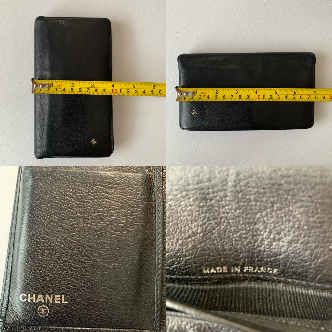 Chanel camellia CC logo Black Leather bifold Wallet authentic with COA dust bag