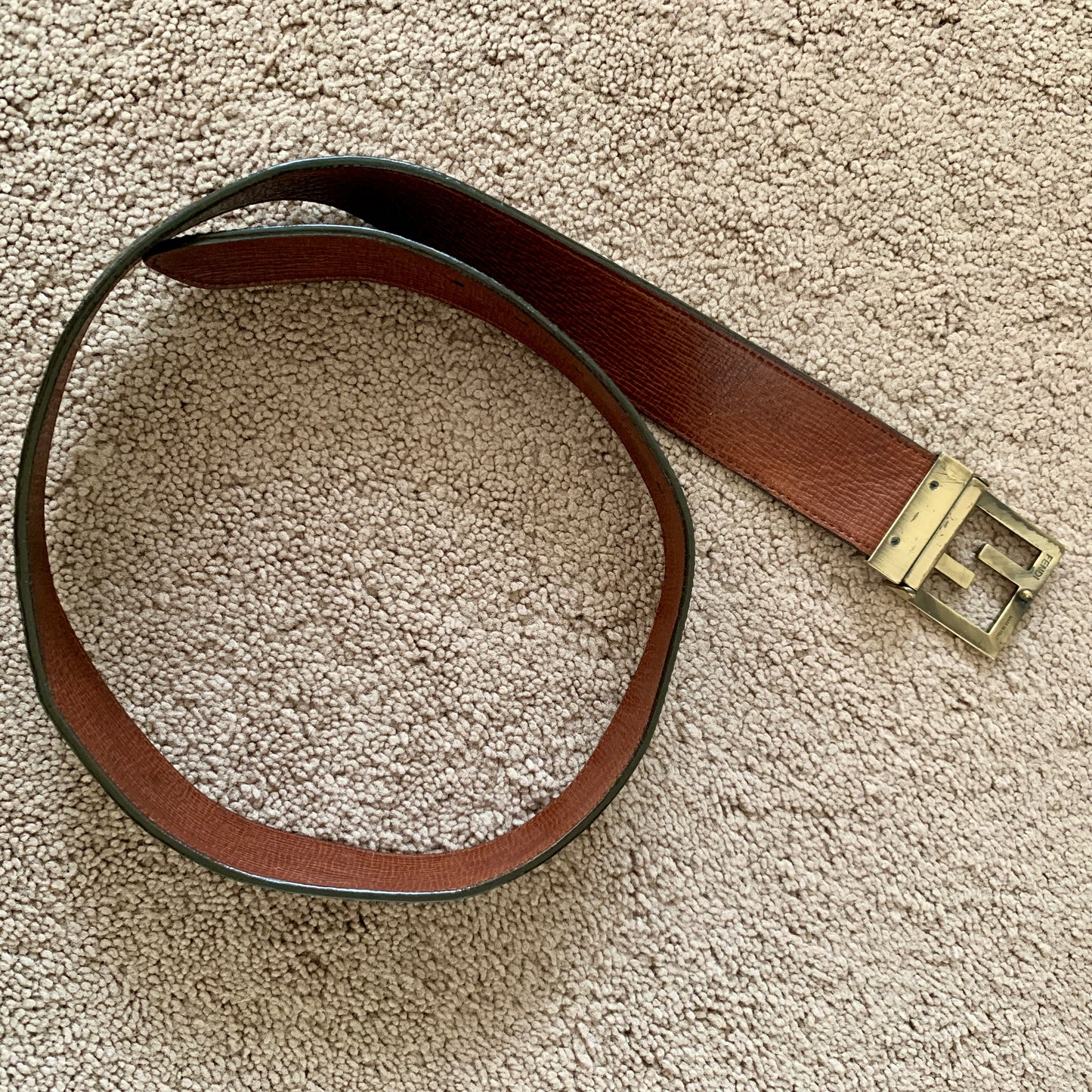 Authentic FENDI unisex reversibile double sided FF monogram leather belt