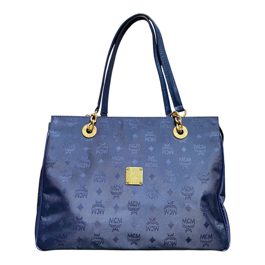 MCM blue logo shoulder tote bag authentic with COA