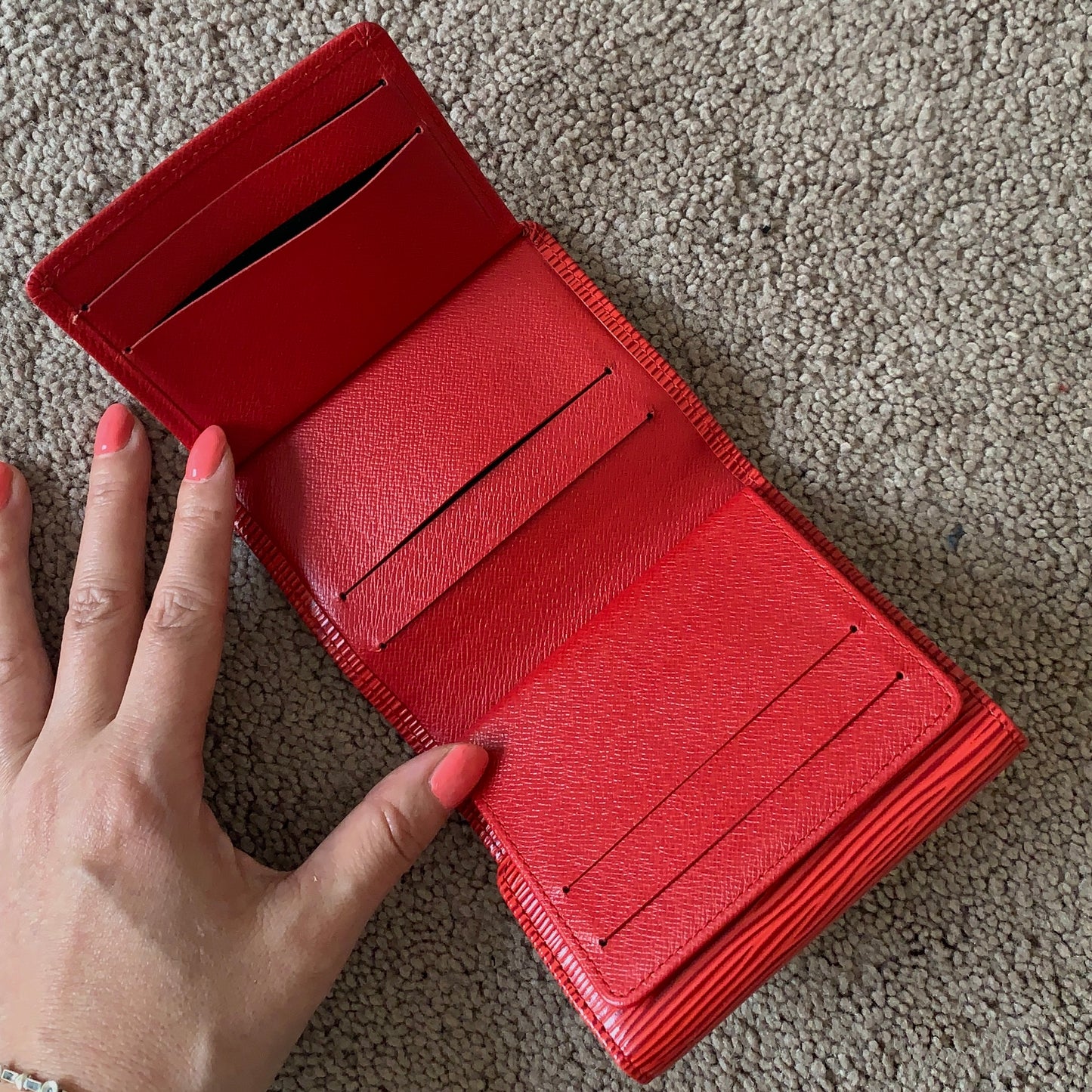 Authentic Louis Vuitton unisex Epi red leather card holder wallet