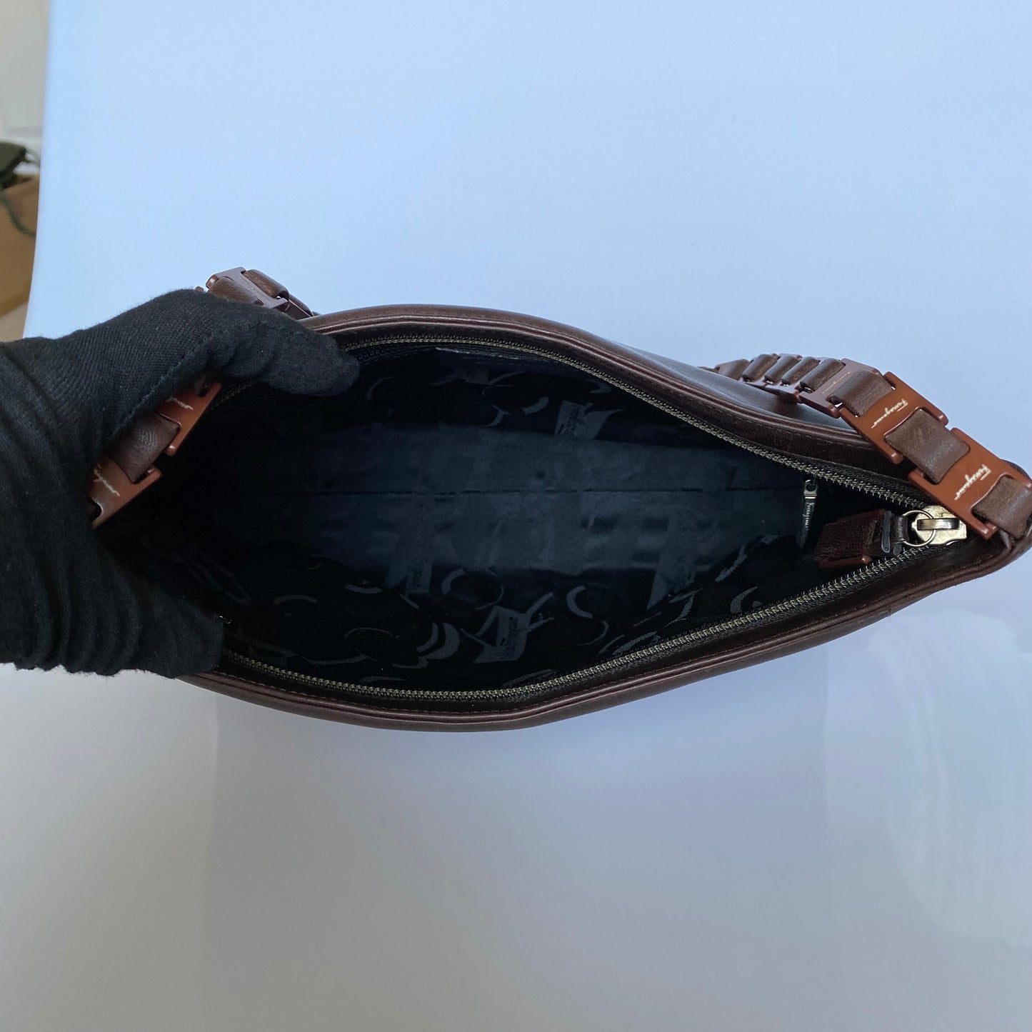 Ferragamo brown leather shoulder bag Authentic with COA 12x10x3.2