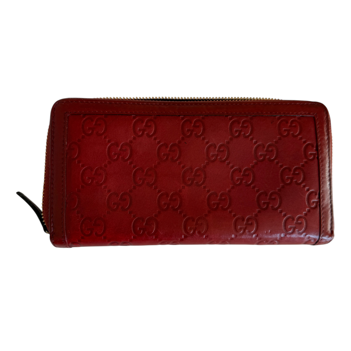 Gucci monogram dark red leather zip around wallet authentic with COA