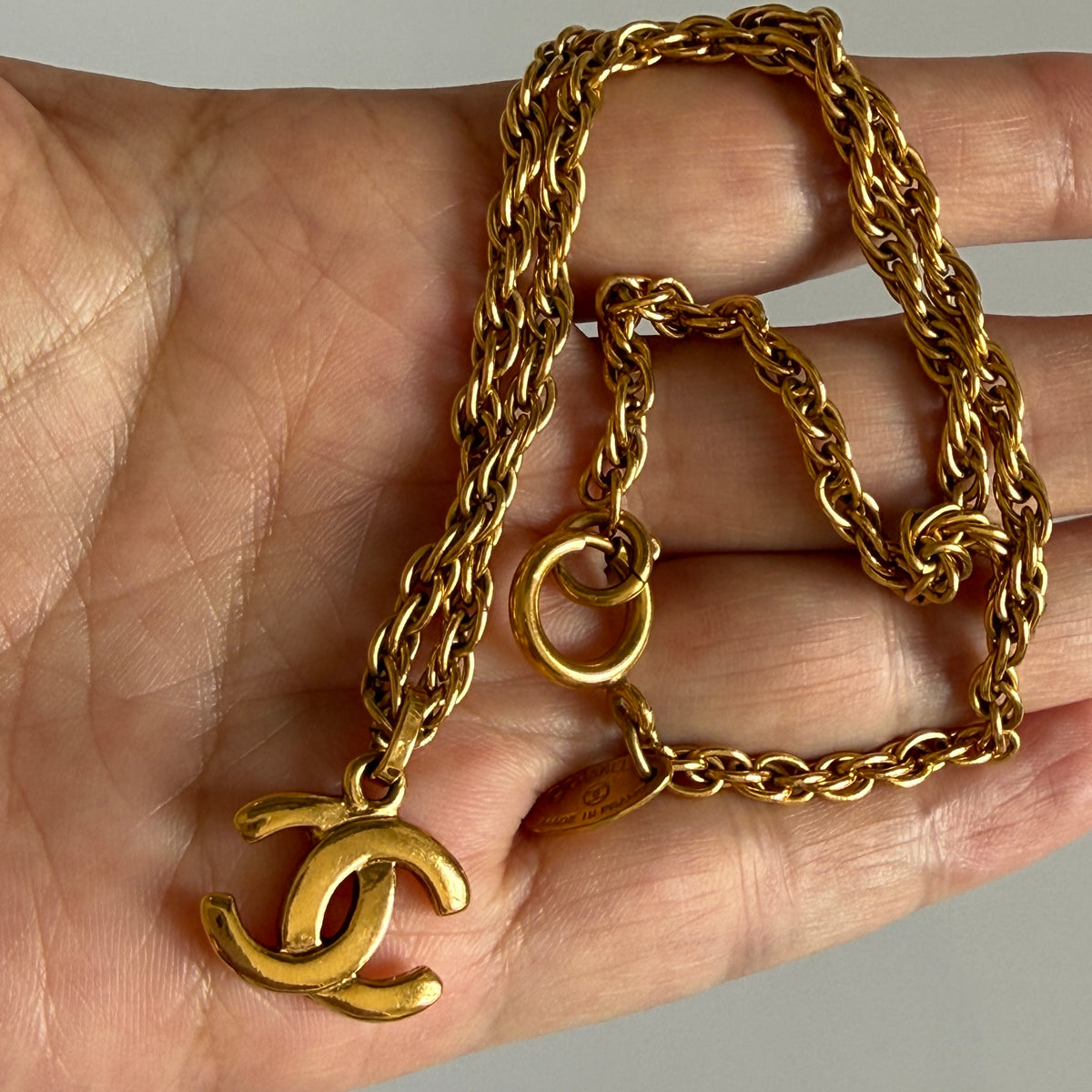 Chanel Coco mark CC pendant gold plate necklace authentic with COA