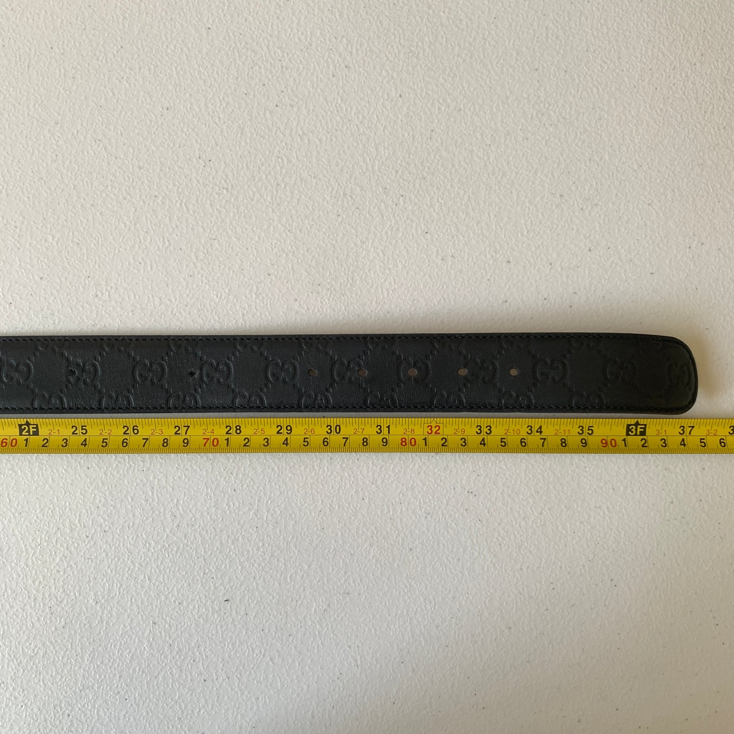 Gucci signature monogram black leather unisex belt Authentic with COA size 36 inch 90 cm