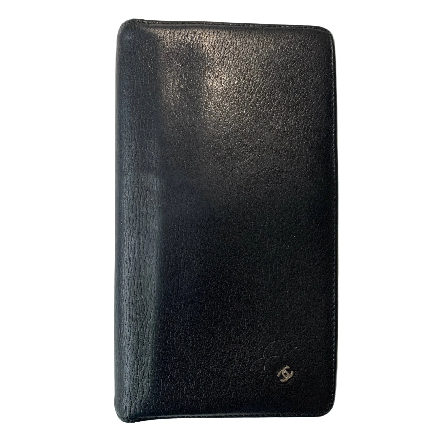 Chanel camellia CC logo Black Leather bifold Wallet authentic with COA dust bag