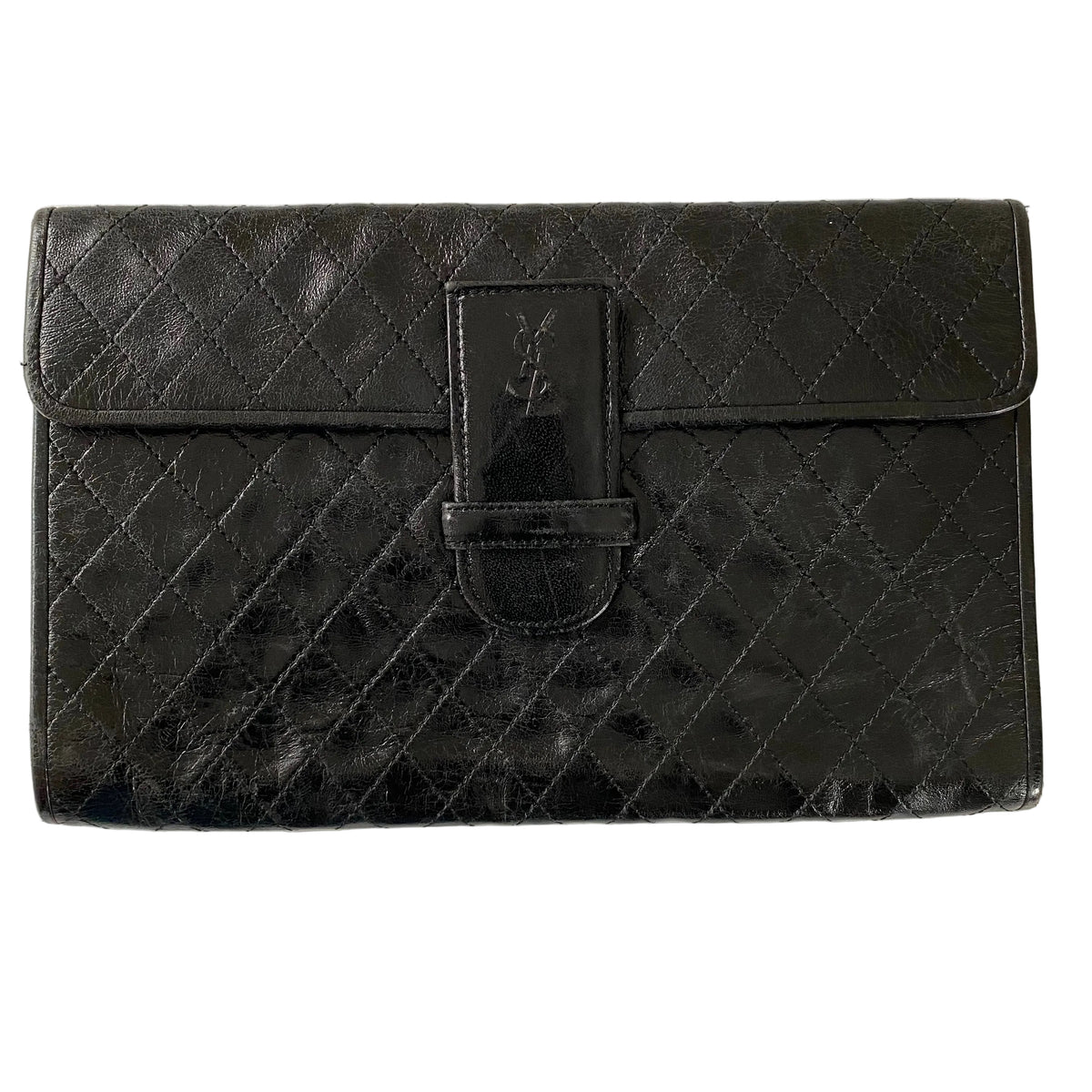 Yves Saint Laurent vintage black leather clutch bag Authentic with COA 10.2x6.6
