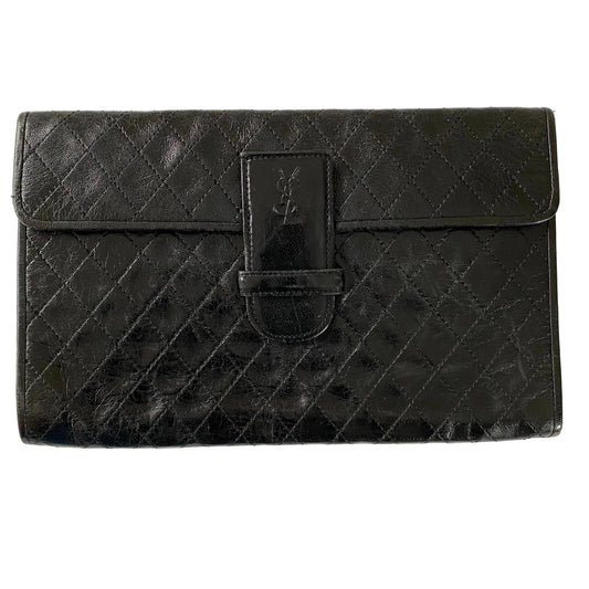 Yves Saint Laurent vintage black leather clutch bag Authentic with COA 10.2x6.6