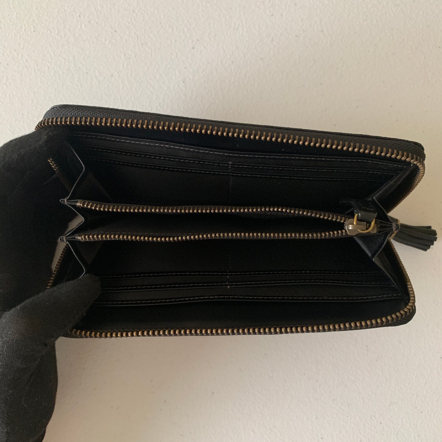 Burberry long black leather zippy wallet Authentic with COA