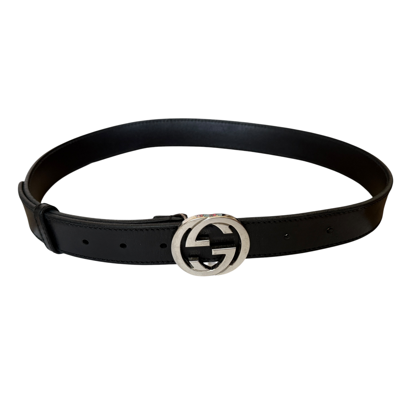 Gucci GG interlocking black leather belt unisex size 80/32 authentic with COA
