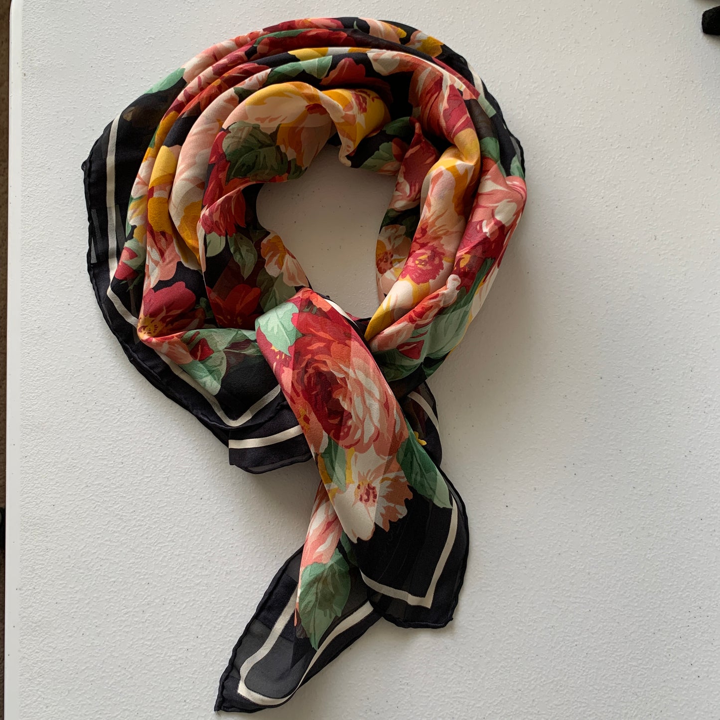 Yves Saint Laurent floral silk square scarf 34” Authentic with COA