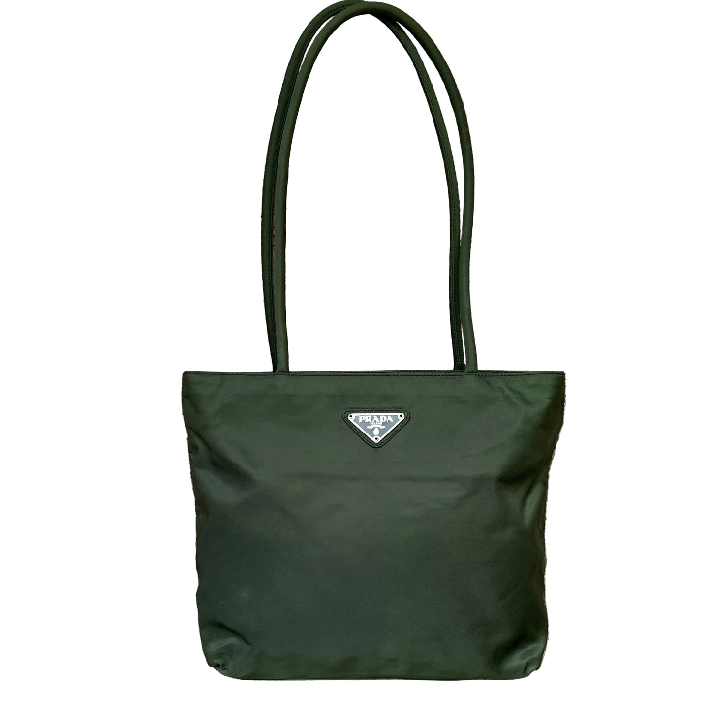 PRADA triangle logo green nylon tote shoulder bag Authentic with COA