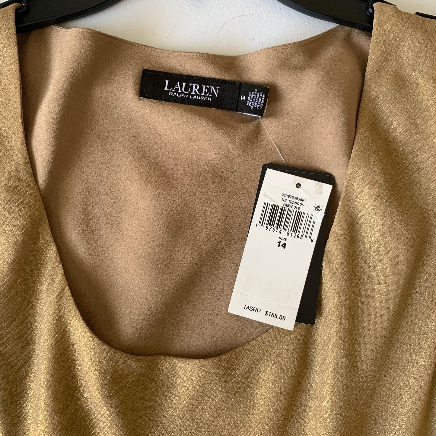 Lauren Ralph Lauren women’s gold shimmer sleeveless dress NWT size 14