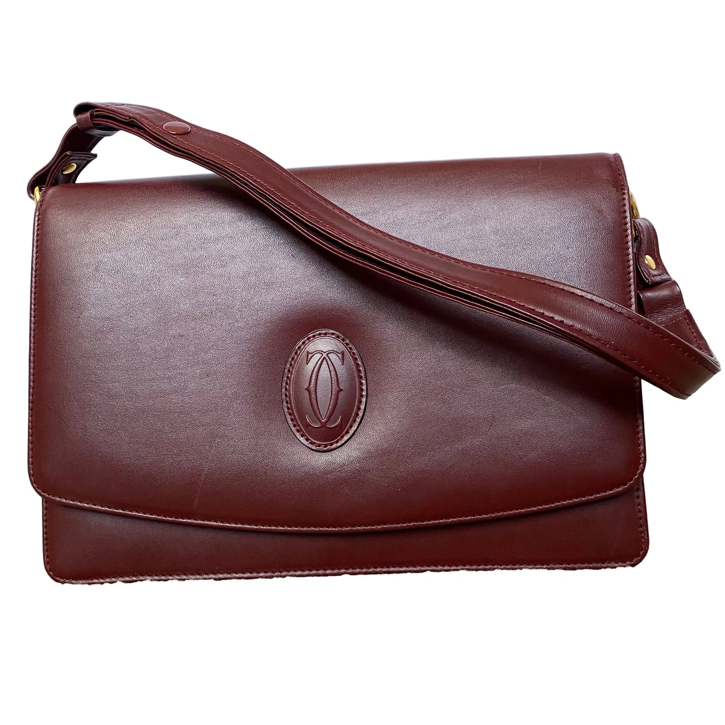 Cartier burgundy leather adjustable shoulder handbag Authentic with coa