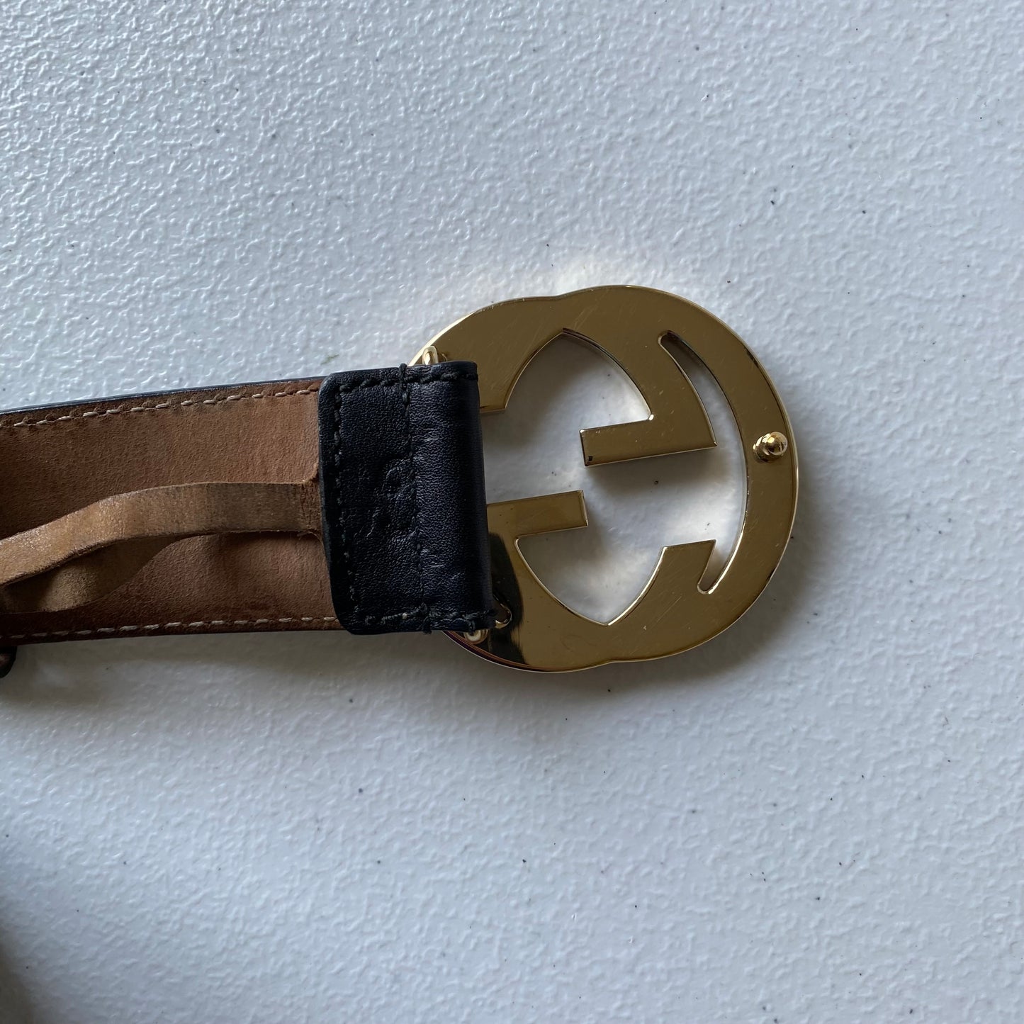 Gucci signature monogram black leather unisex belt Authentic with COA size 36 inch 90 cm