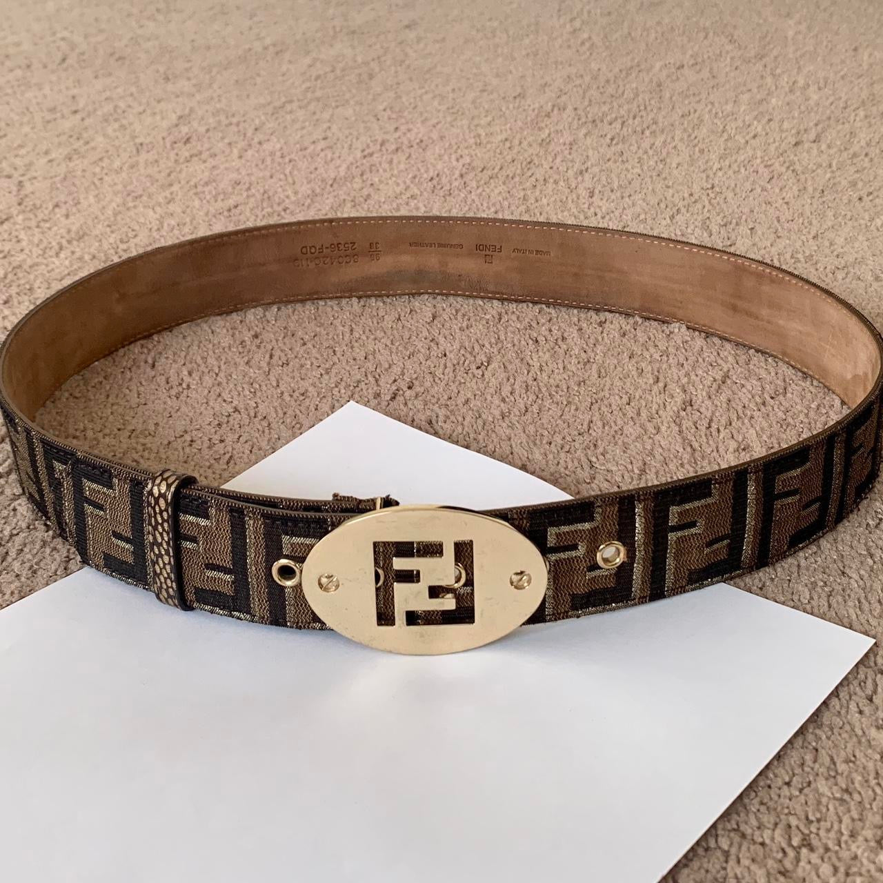 Authentic FENDI Women’s FF monogram belt with gold buckle 95 cm or 38 inch