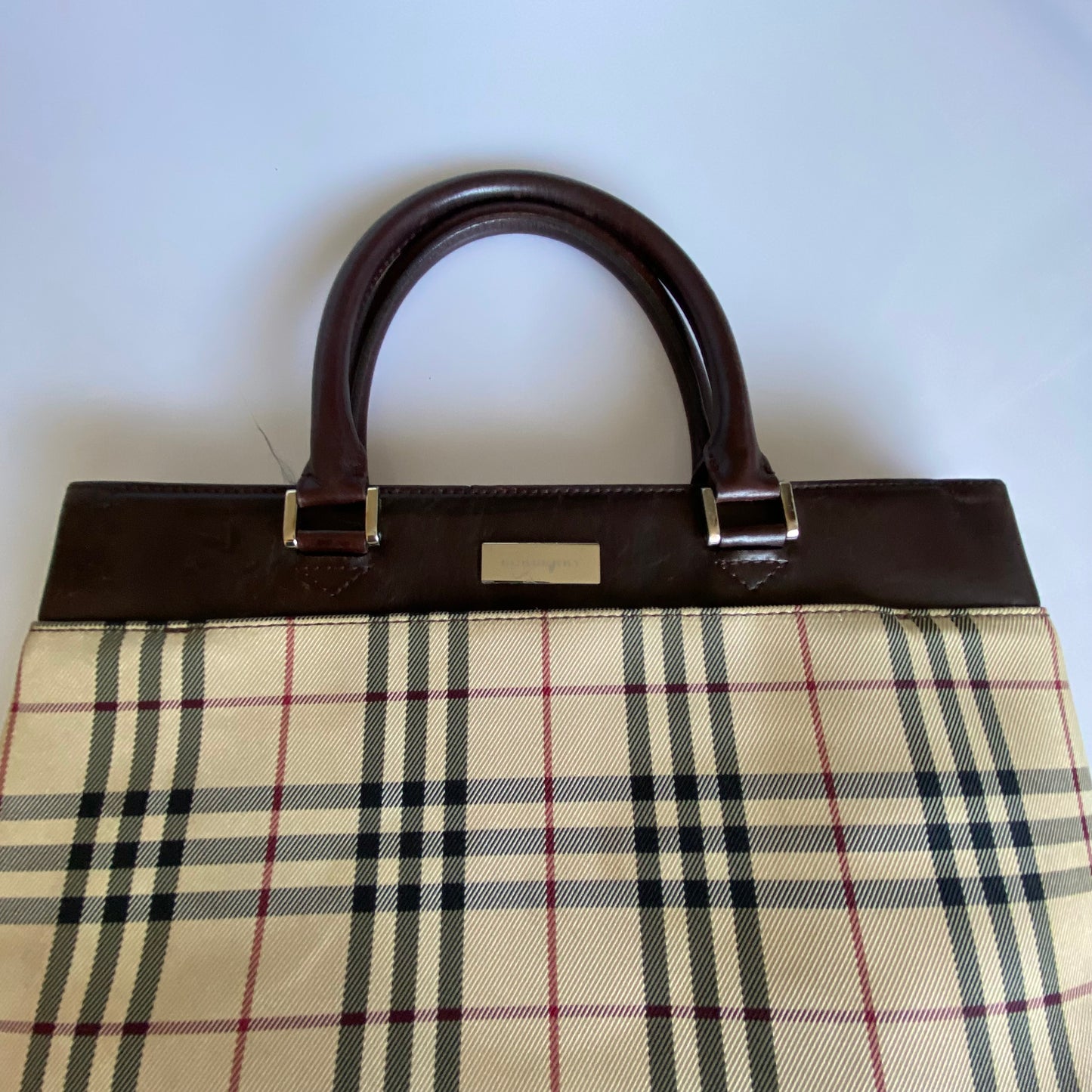 Burberry classic check brown leather Handbag Authentic with COA