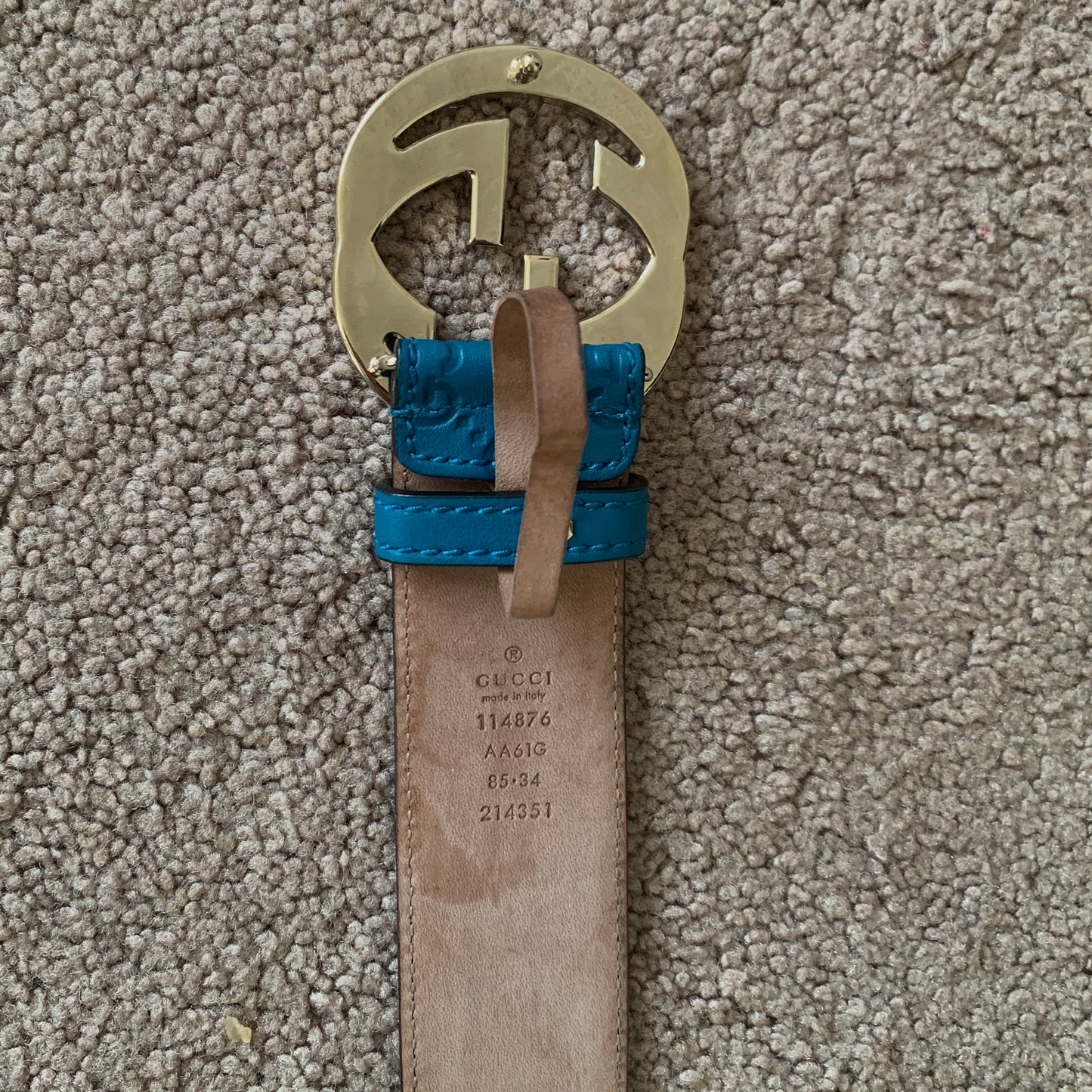 Authentic Gucci GG monogram brilliant blue leather belt