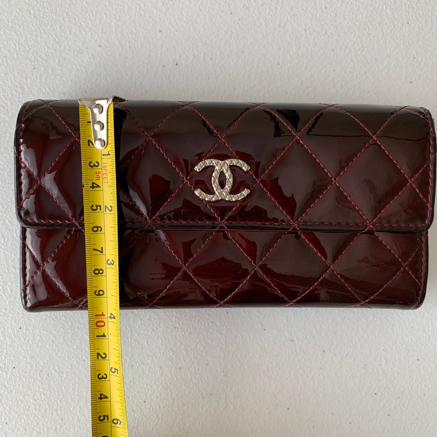 Chanel burgundy matelasse patent Leather Wallet authentic with COA box
