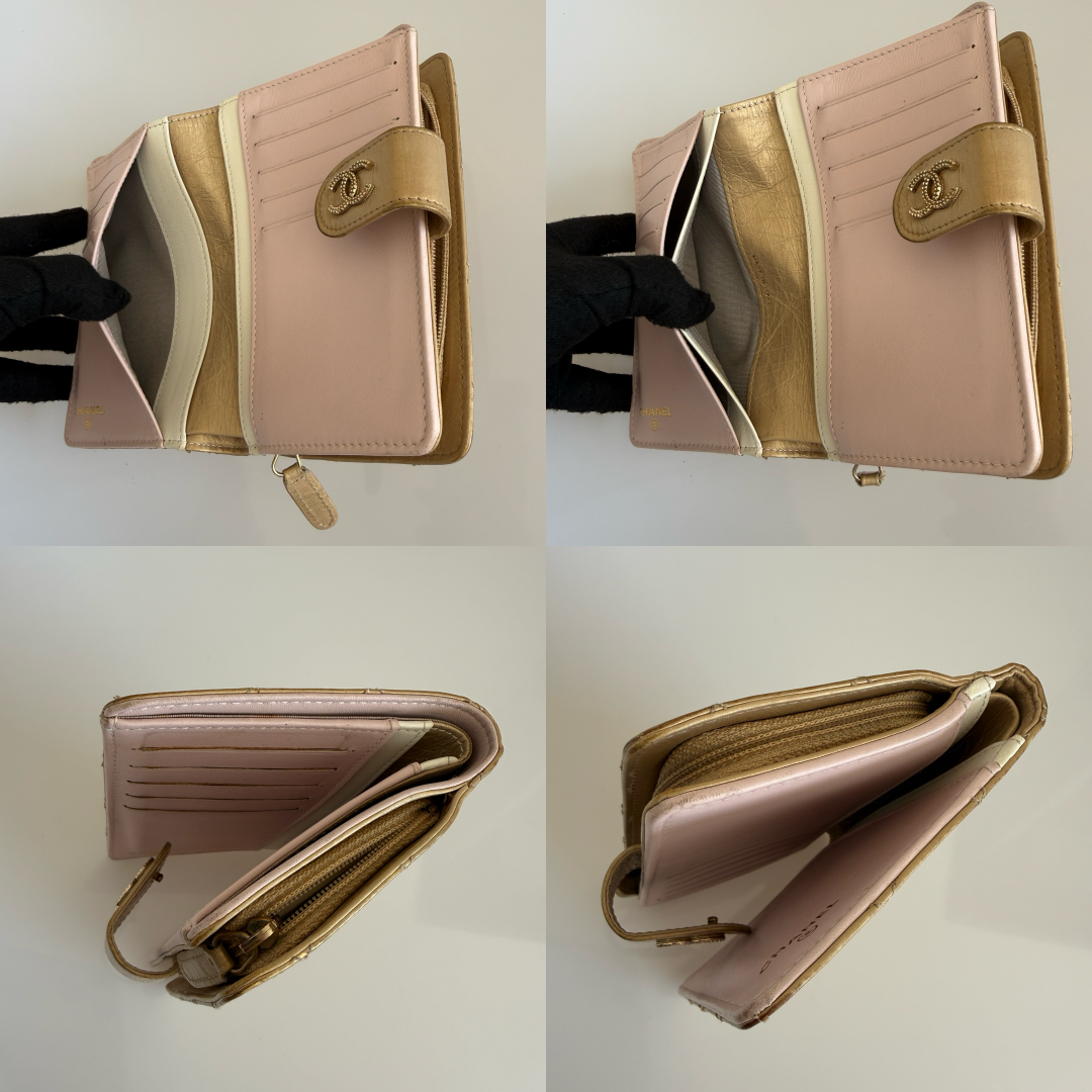 Chanel gold quilted lambskin leather bifold wallet authentic with COA