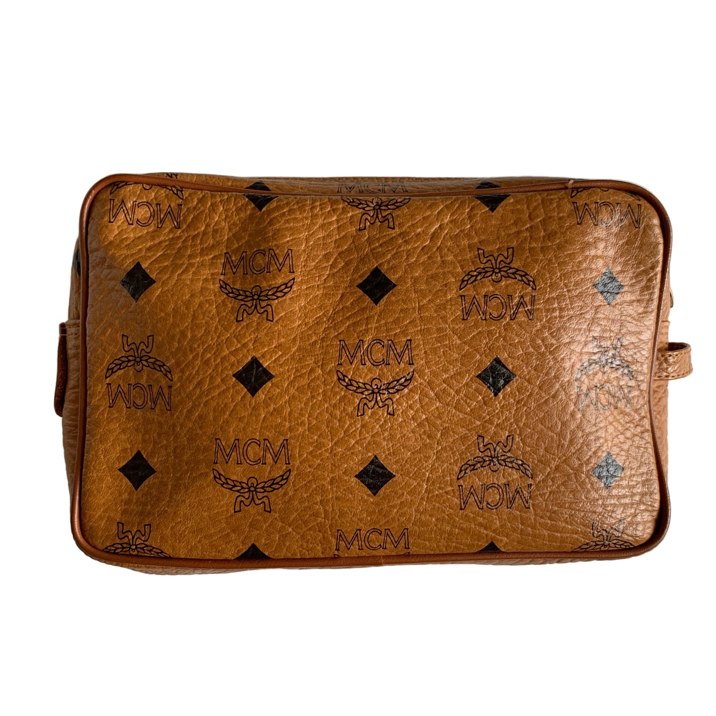 MCM cognac cosmetic toiletry pouch bag authentic with COA 7.5x5.1x2