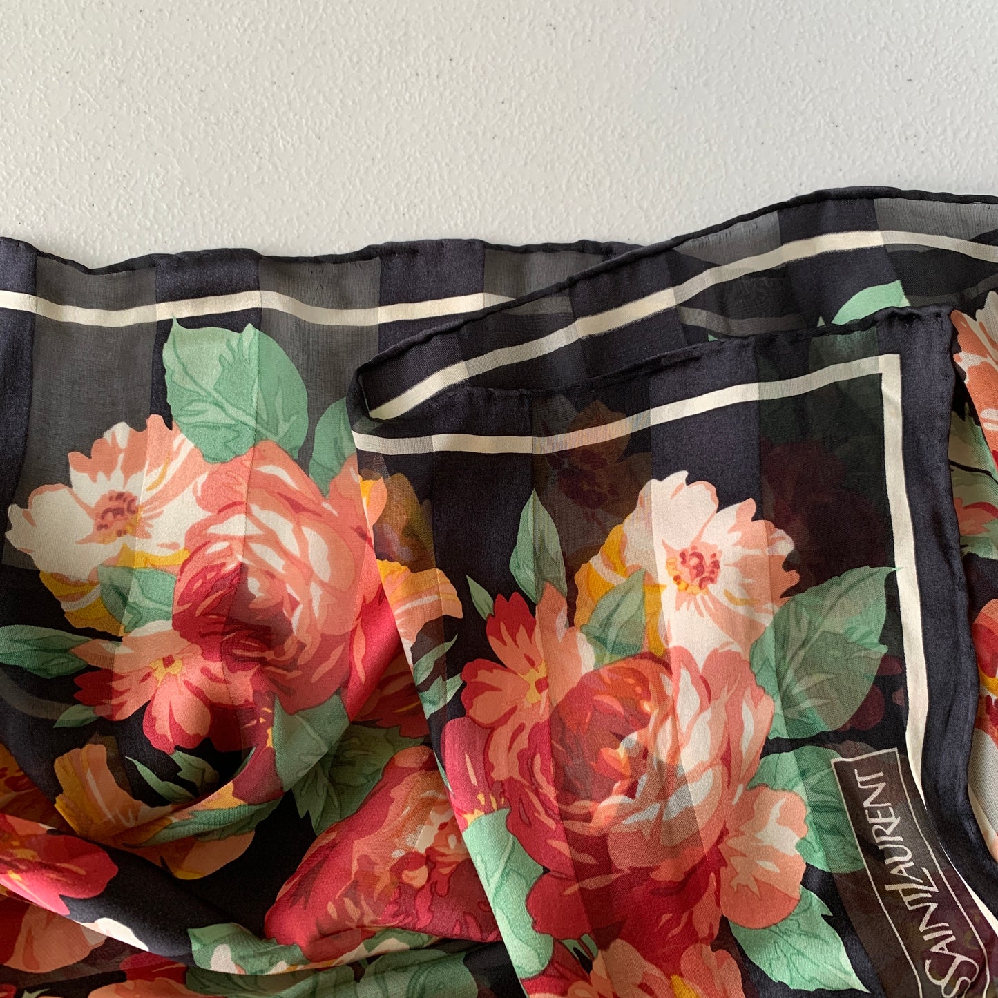 Yves Saint Laurent floral silk square scarf 34” Authentic with COA