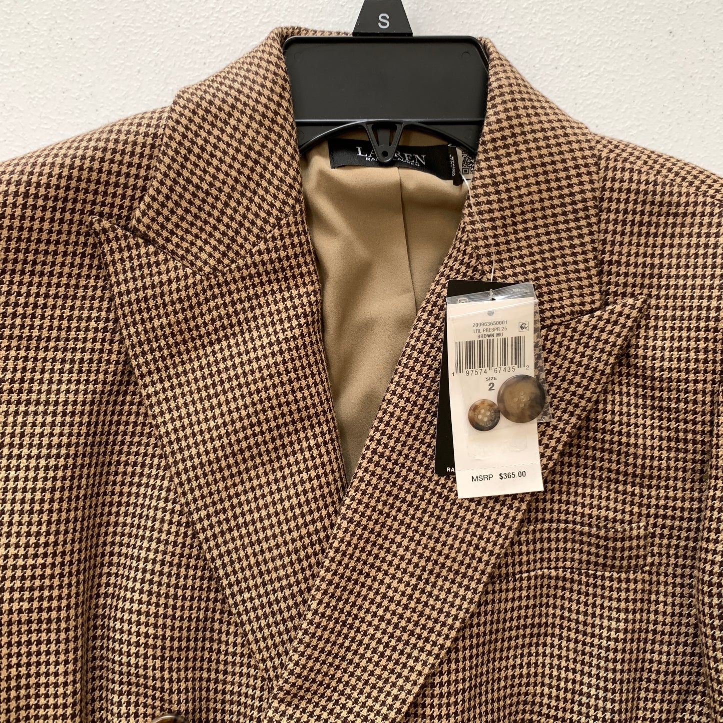 Lauren Ralph Lauren Women’s NWT Tan/Brown checkered print blazer size 2