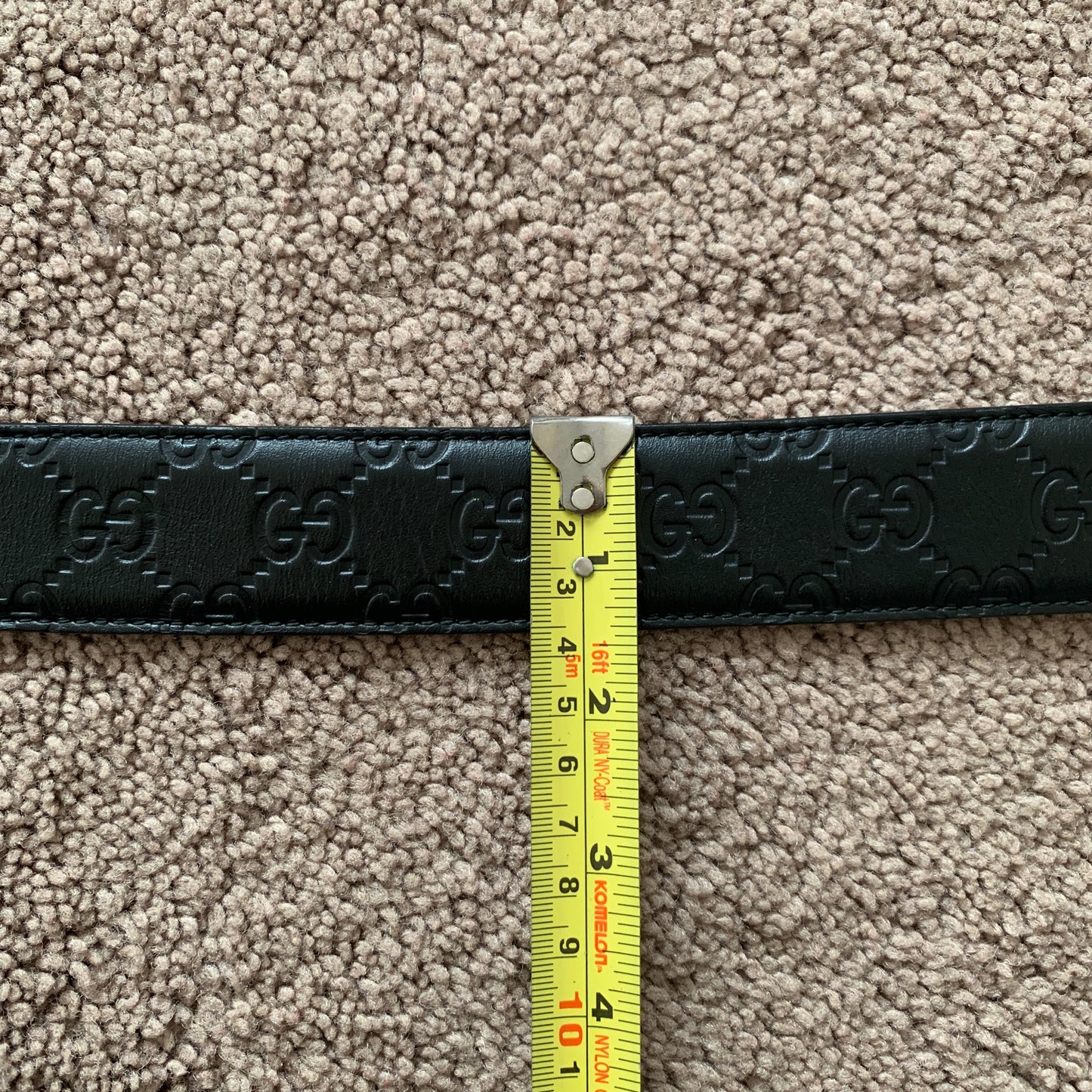 Authentic Gucci unisex signature monogram black leather belt