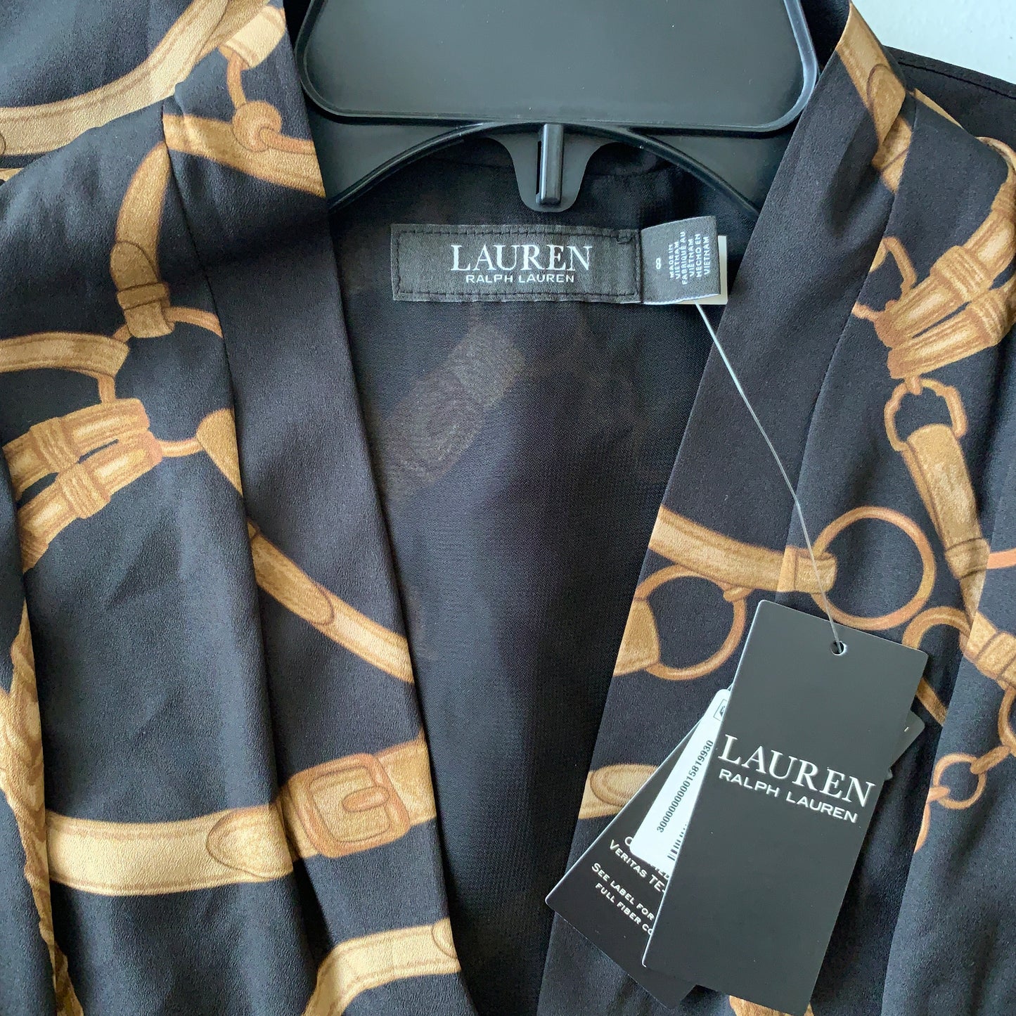 Lauren Ralph Lauren Women’s NWT black gold Print tie front dress size 8