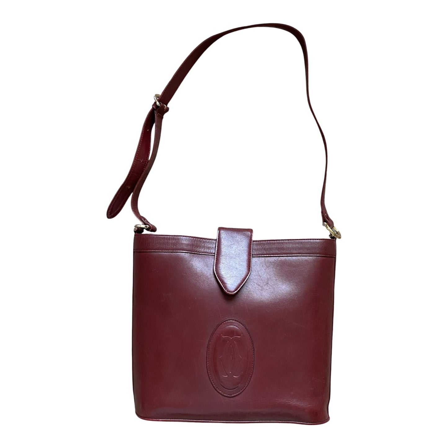 Cartier burgundy leather shoulder crossbody bag Authentic with coa 9.7x12x3.5
