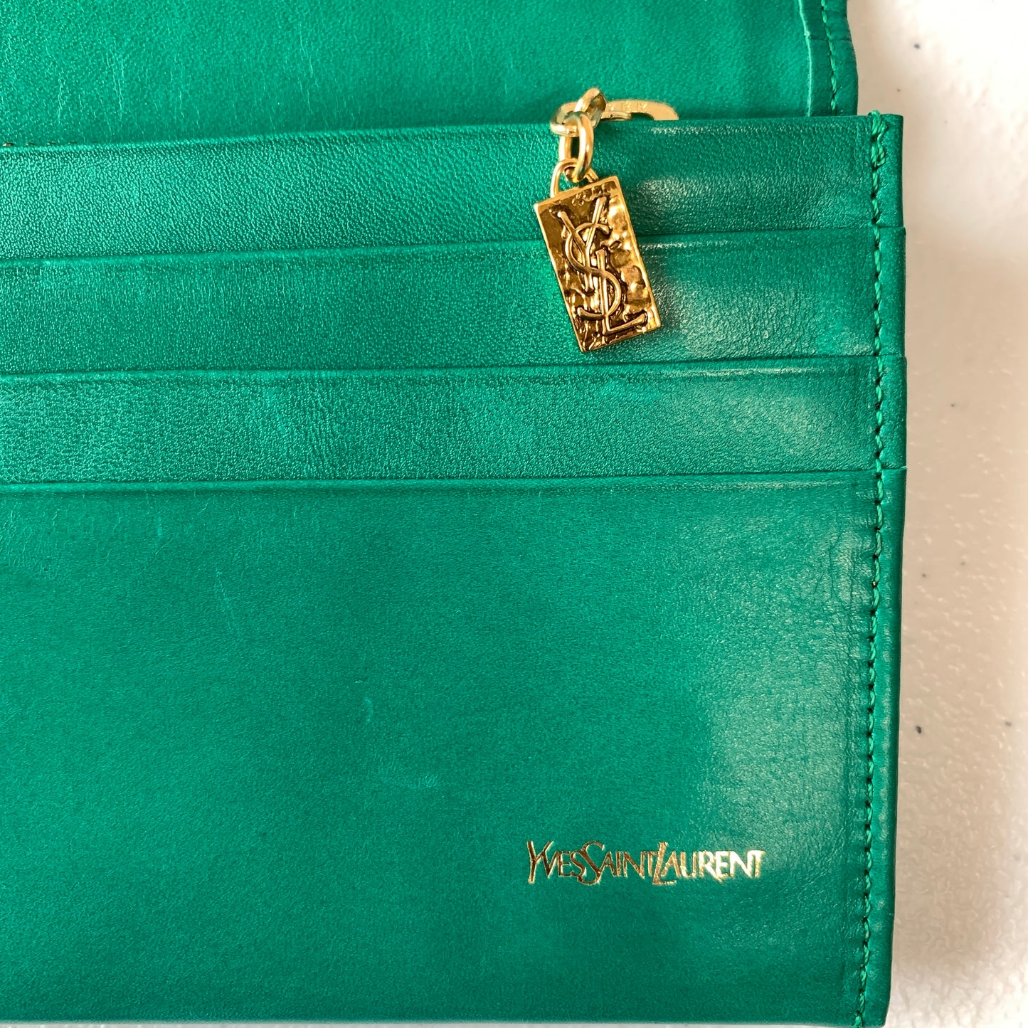 Yves Saint Laurent YSL logo green long wallet Authentic with COA 7.5x3.6