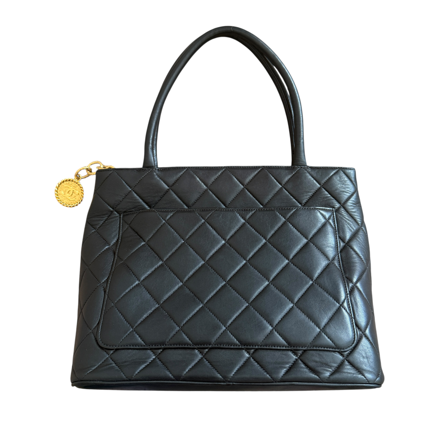 Chanel quilted black leather medallion shoulder tote bag with COA and guarantee