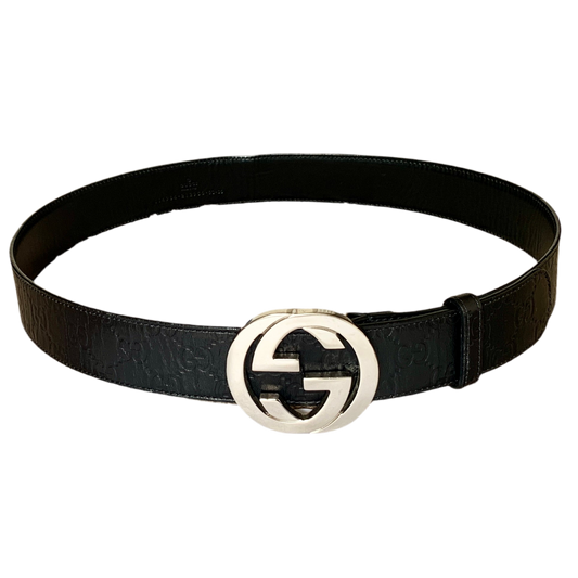 Authentic Gucci unisex signature guccissima black leather belt