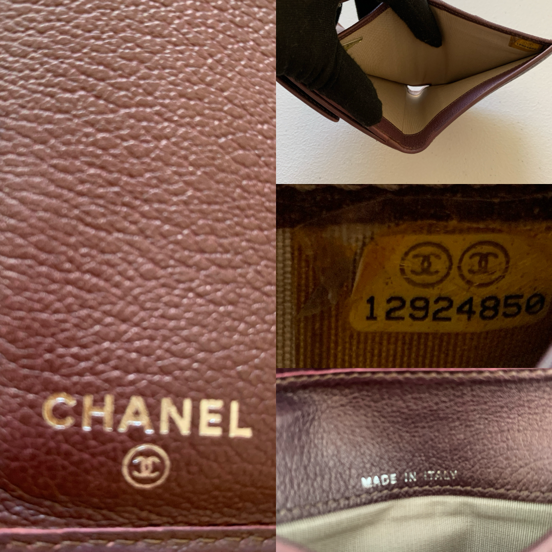 Chanel camellia CC mark burgundy compact leather wallet authentic with COA