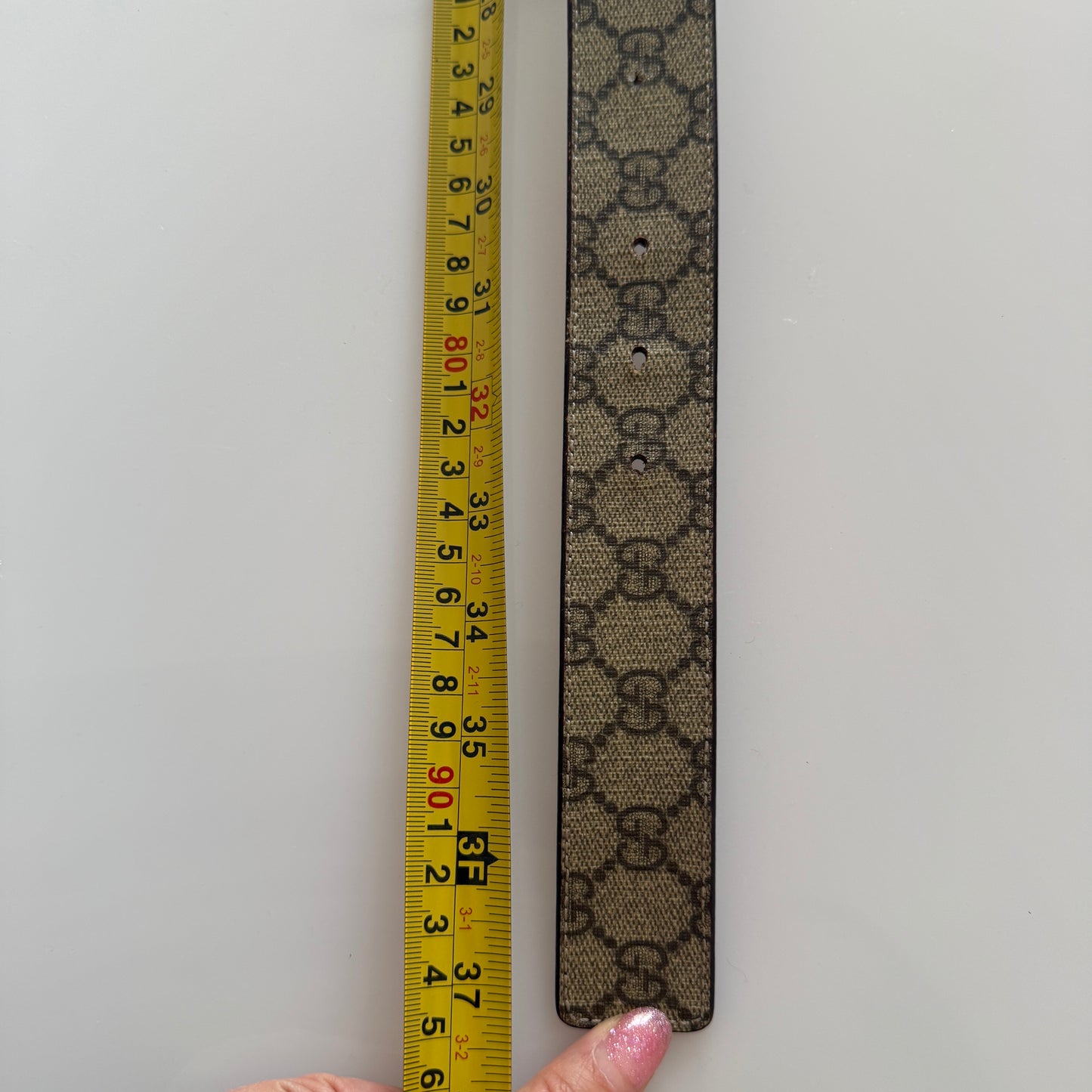 Gucci reversible unisex monogram and brown leather belt authentic with COA size 85 cm 34 inch