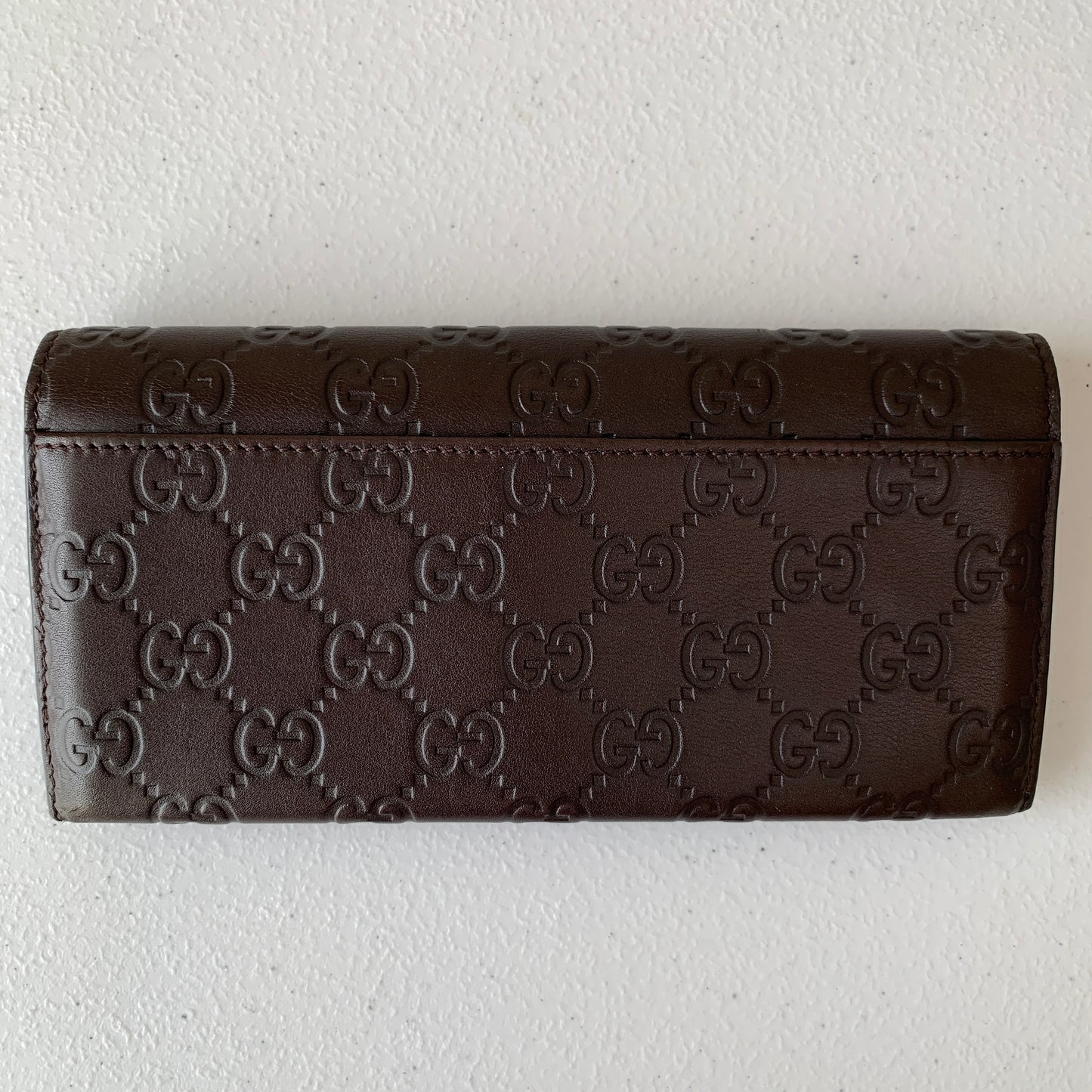 Gucci Long signature monogram Brown leather long Wallet authentic with COA