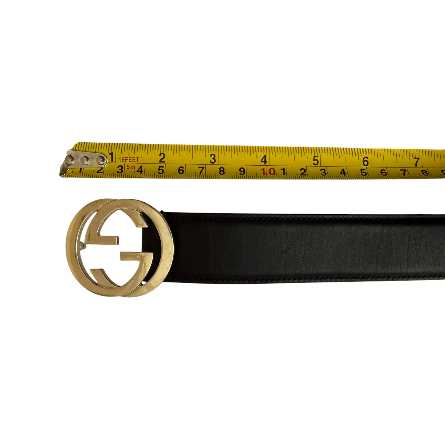 Gucci GG interlocking black leather belt size 85/34 unisex authentic with COA