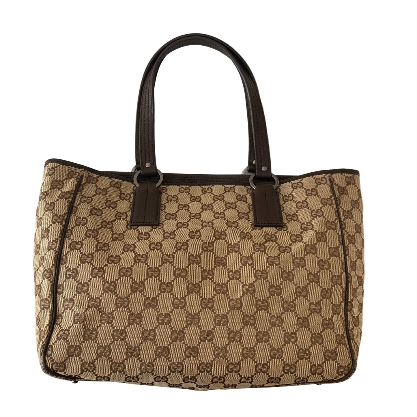 Gucci monogram canvas and brown leather tote shoulder Purse bag authentic with COA