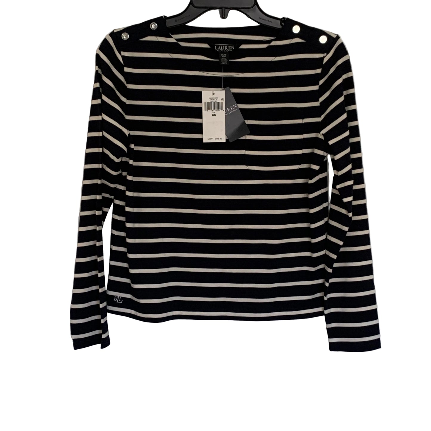 Lauren Ralph Lauren Women’s NWT Navy blue Cream striped 3/4 sleeve shirt XS & S