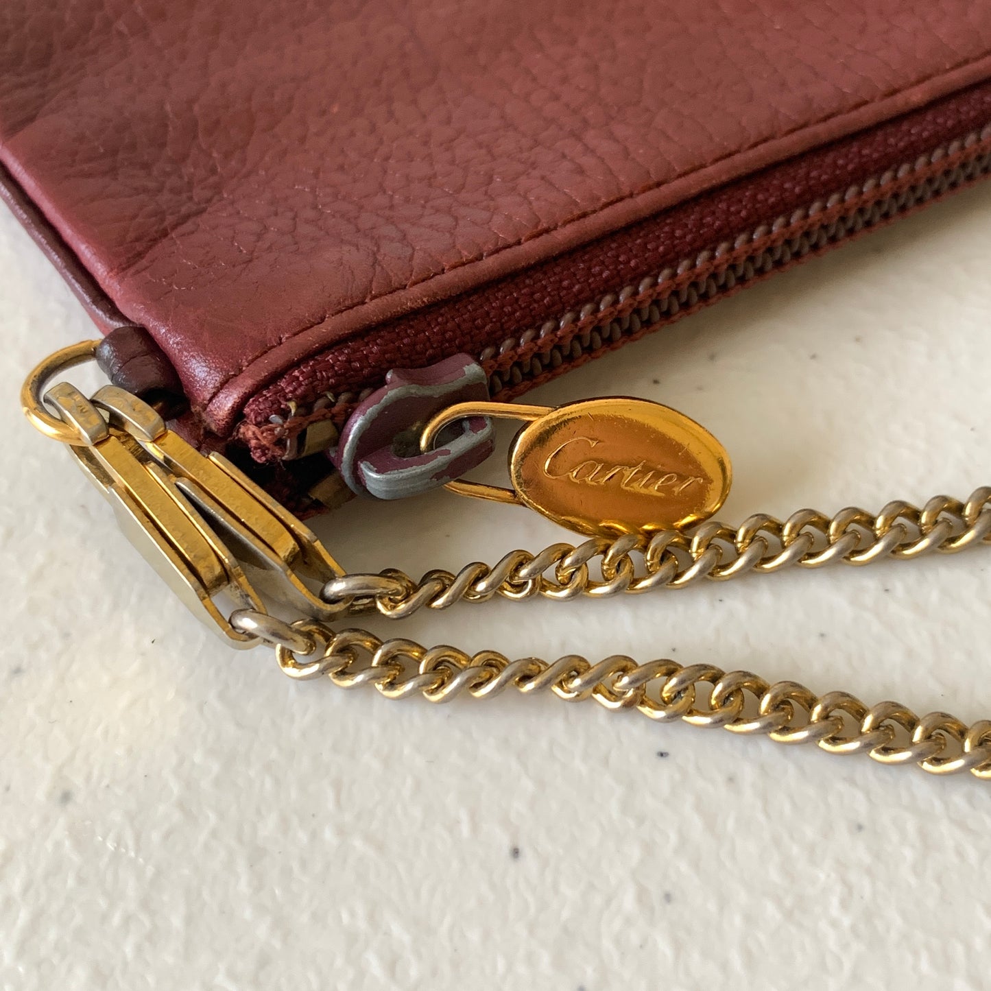 Cartier burgundy leather wristlet clutch bag Authentic with COA