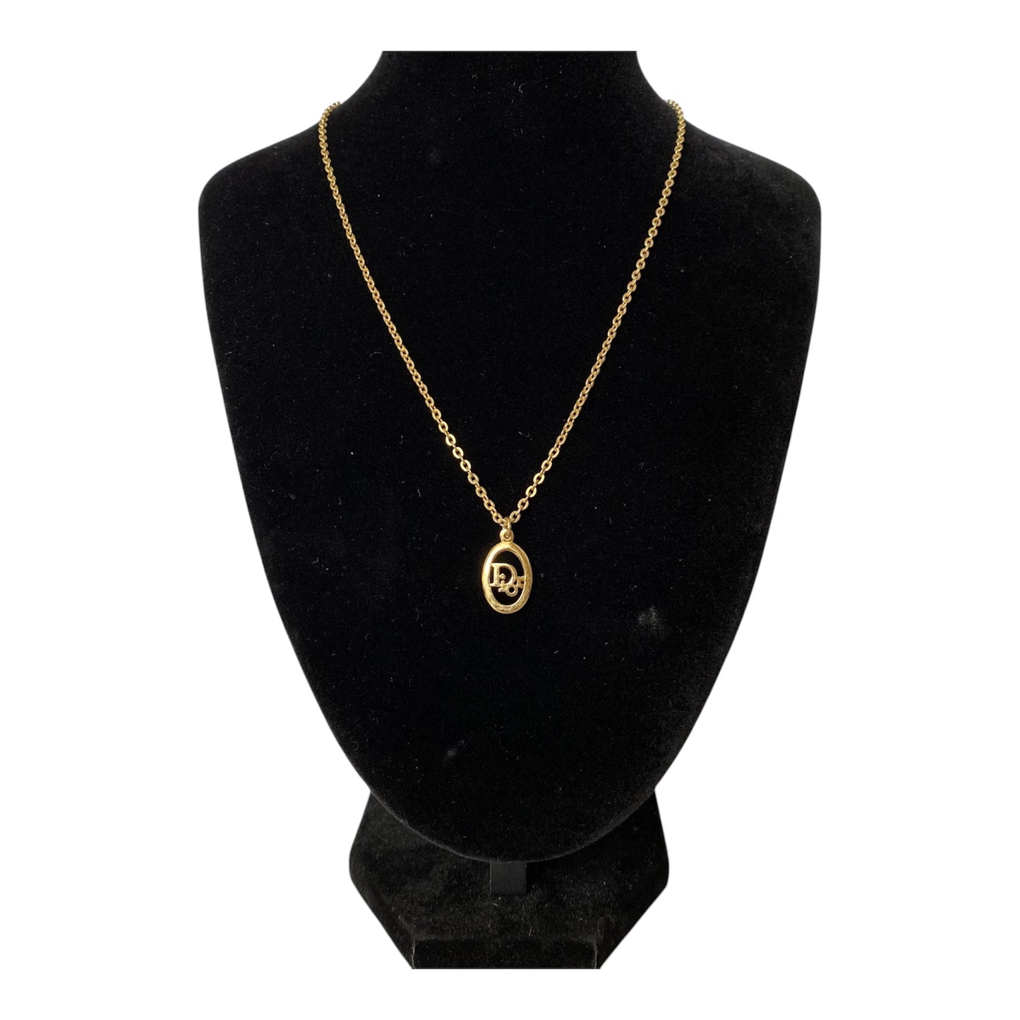 Dior CD logo pendant gold plated adjustable necklace Authentic with coa