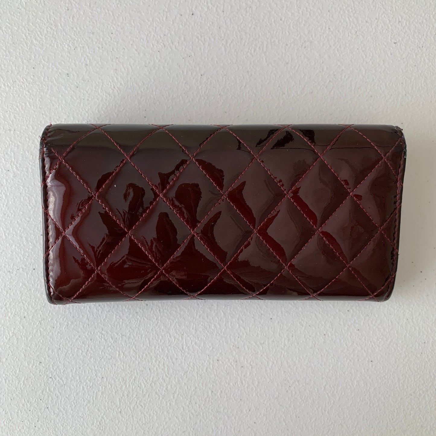 Chanel burgundy matelasse patent Leather Wallet authentic with COA box