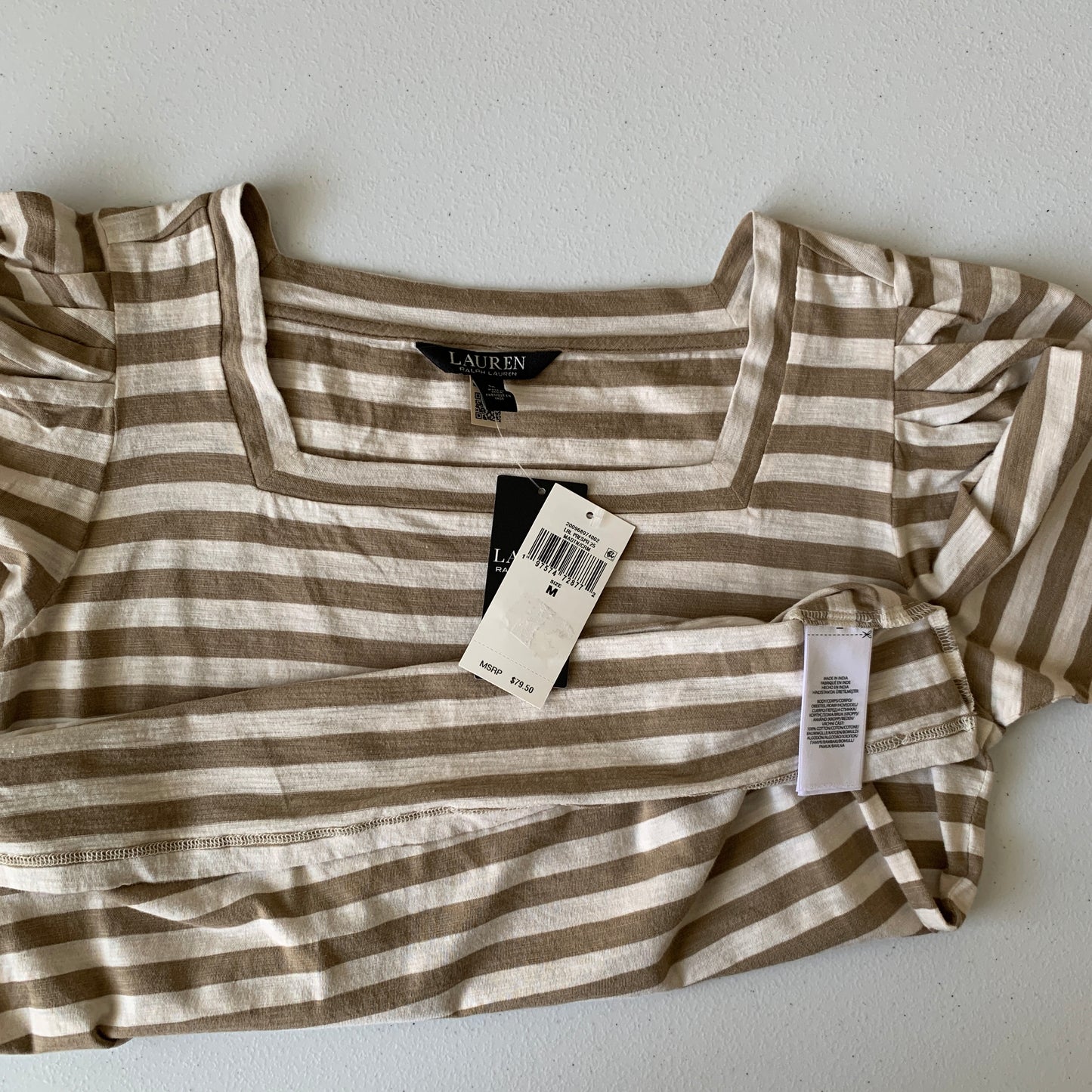 Lauren Ralph Lauren Women’s NWT tan cream striped t shirt size M