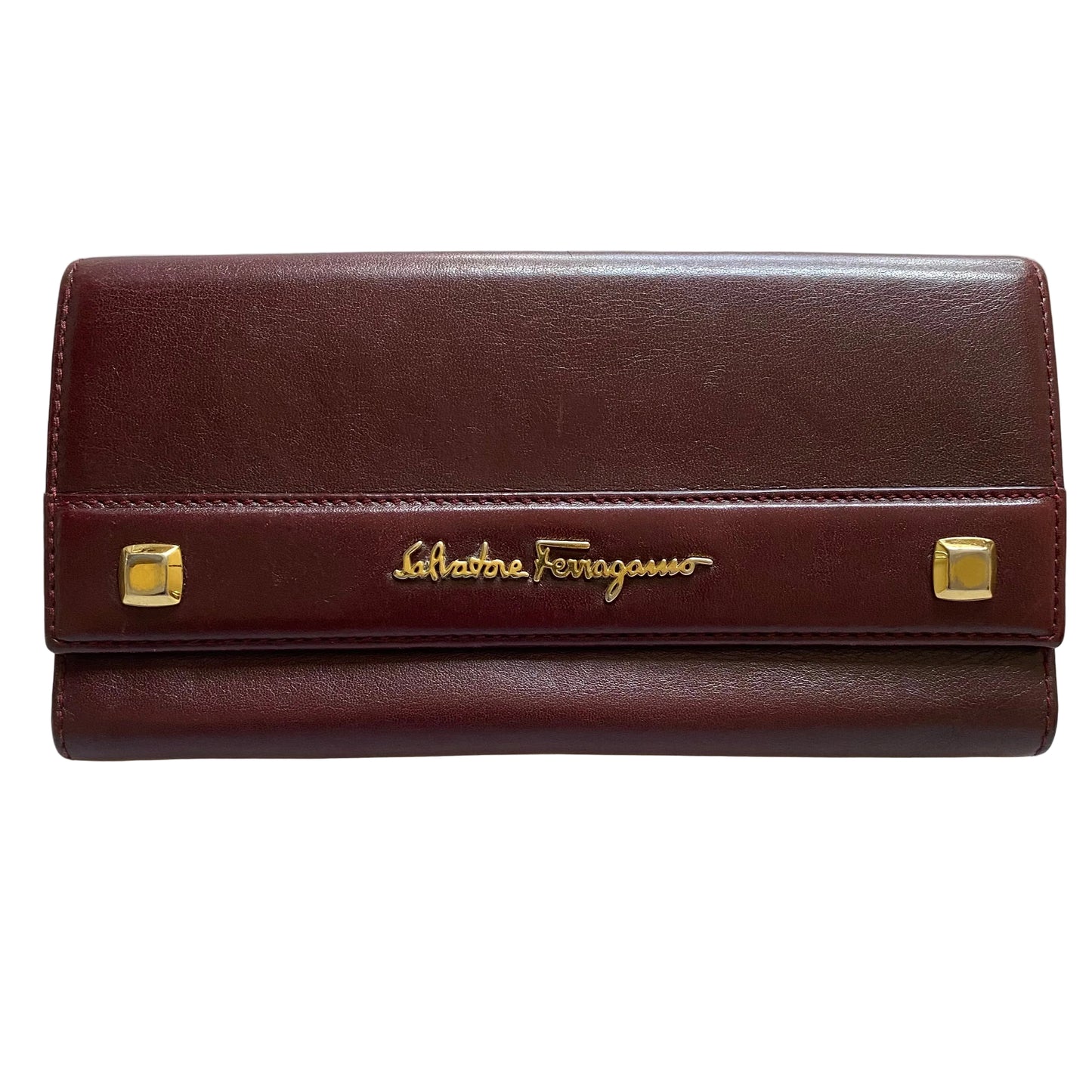 Ferragamo burgundy leather long wallet Authentic with coa