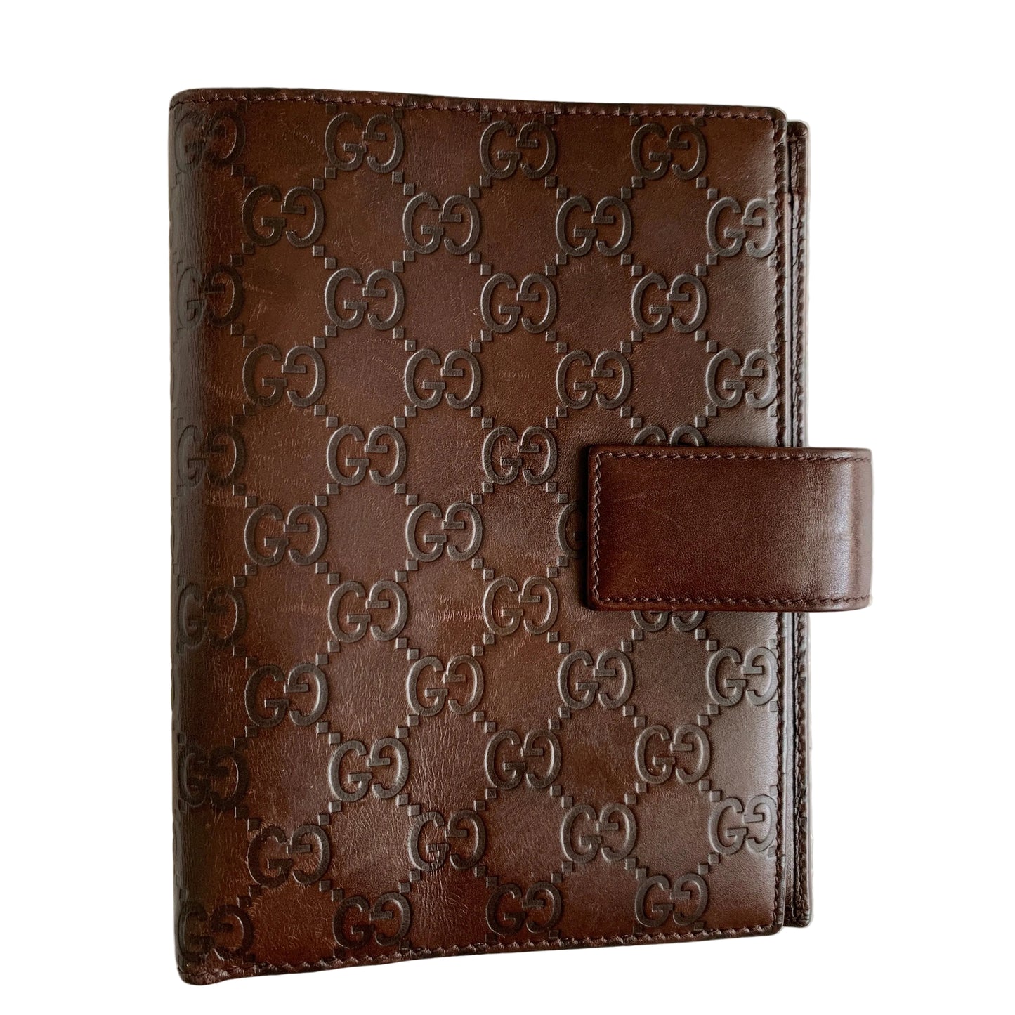 Gucci GG monogram brown leather agenda Planner authentic with COA5.5x7.5