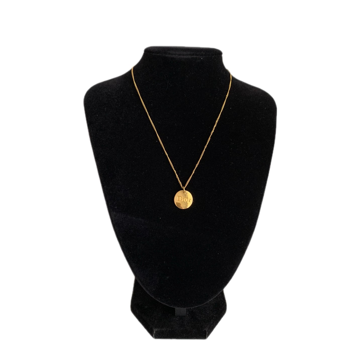 Christian Dior logo round pendant gold plated necklace authentic with COA