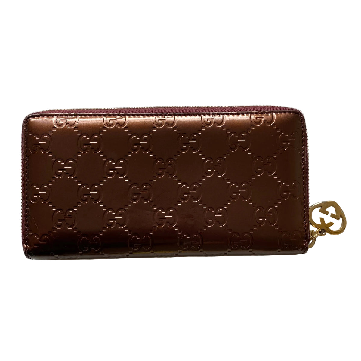 Gucci monogram guccissima burgundy leather zip around wallet Authentic with COA 7.5x4